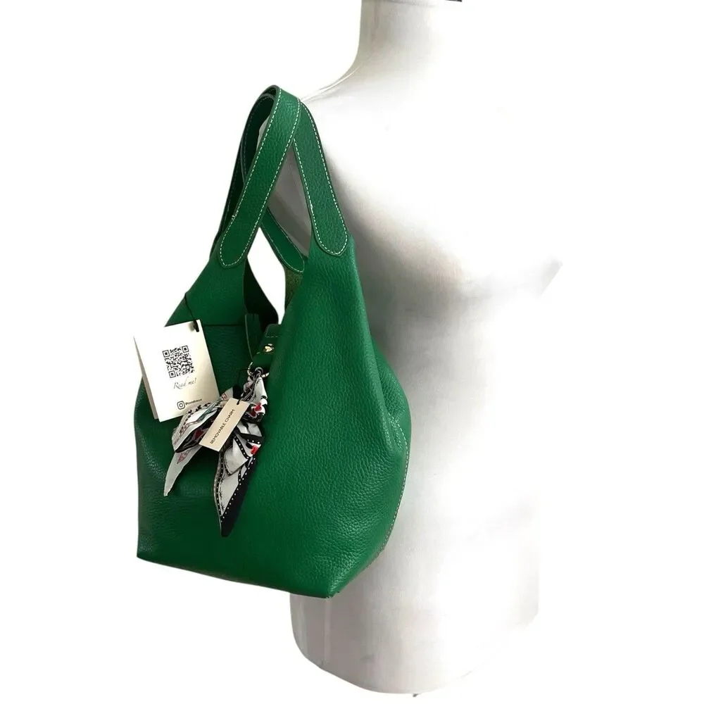 NWT La Via Firenze Green Leather Hobo Bag Made in Italy Shopper Tote Heritage